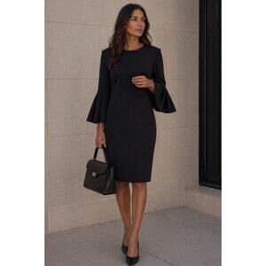 L.K. Bennett Dr Dorris Midi Dress Pencil Skirt Black Bell Sleeves 6 Chic Classic